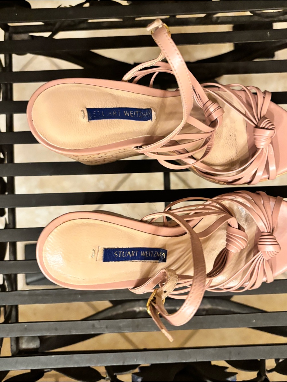 Stuart Weitzman Blush Strappy Knot Wedge Sandals